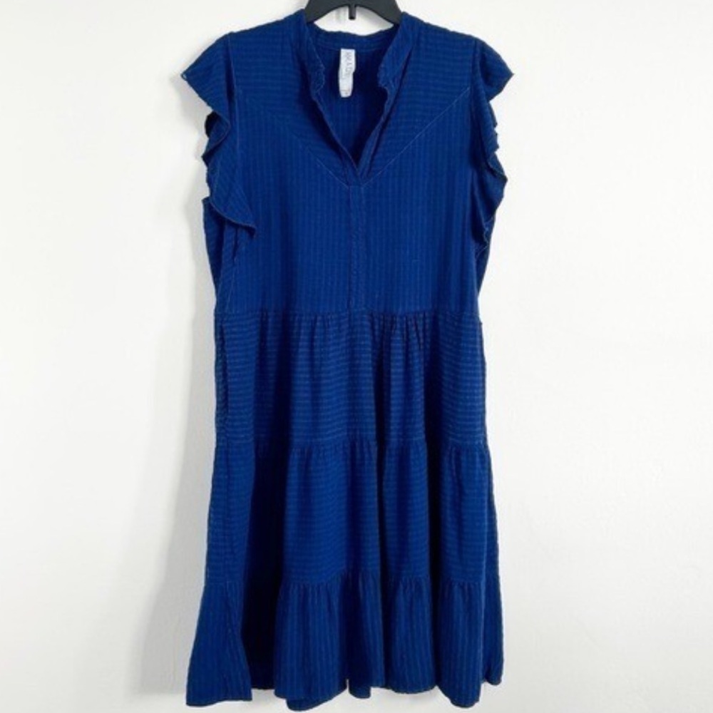 Amadi anthropologie Alder Blue Textured Ruffle Sleeve Shirt Dress Size S NWT